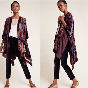 Anthropologie Saachi Florence Burnout Velvet Kimono In Purple Combo One Size